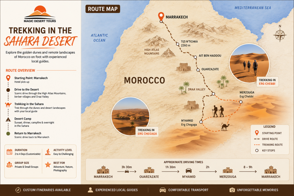 Route map for Trekking in the Sahara Desert